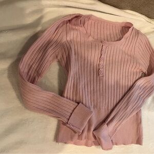 Pink Ribbed Long Sleeve Sweater
